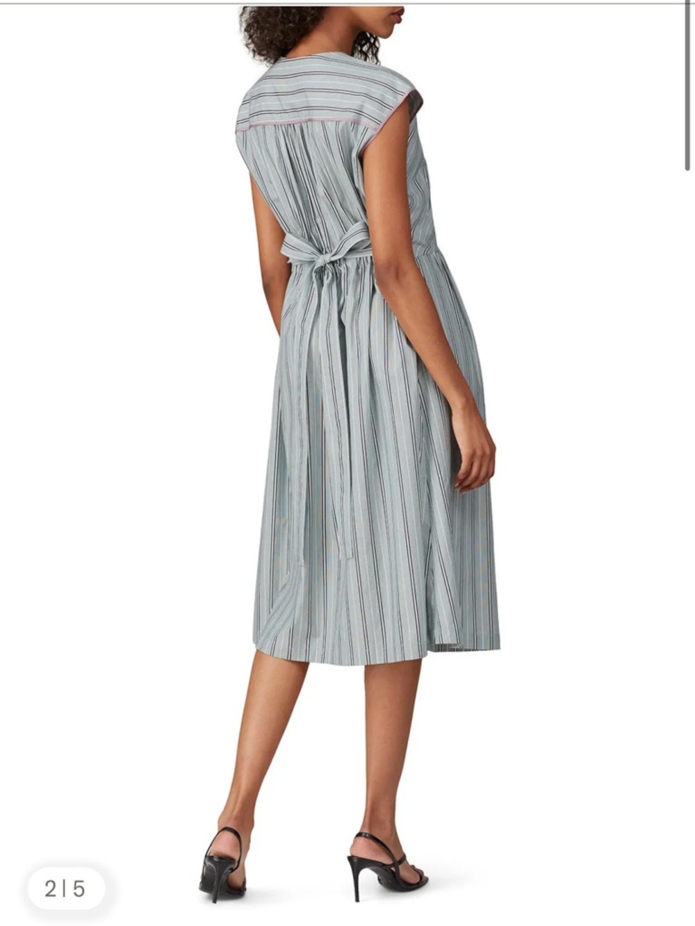 Aknvas Green & White Striped Pleated Midi Dress Size M Designer Retail $695 - Picture 3 of 12